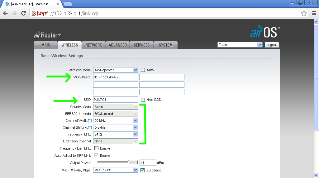 Configuración Wireless Airrouter