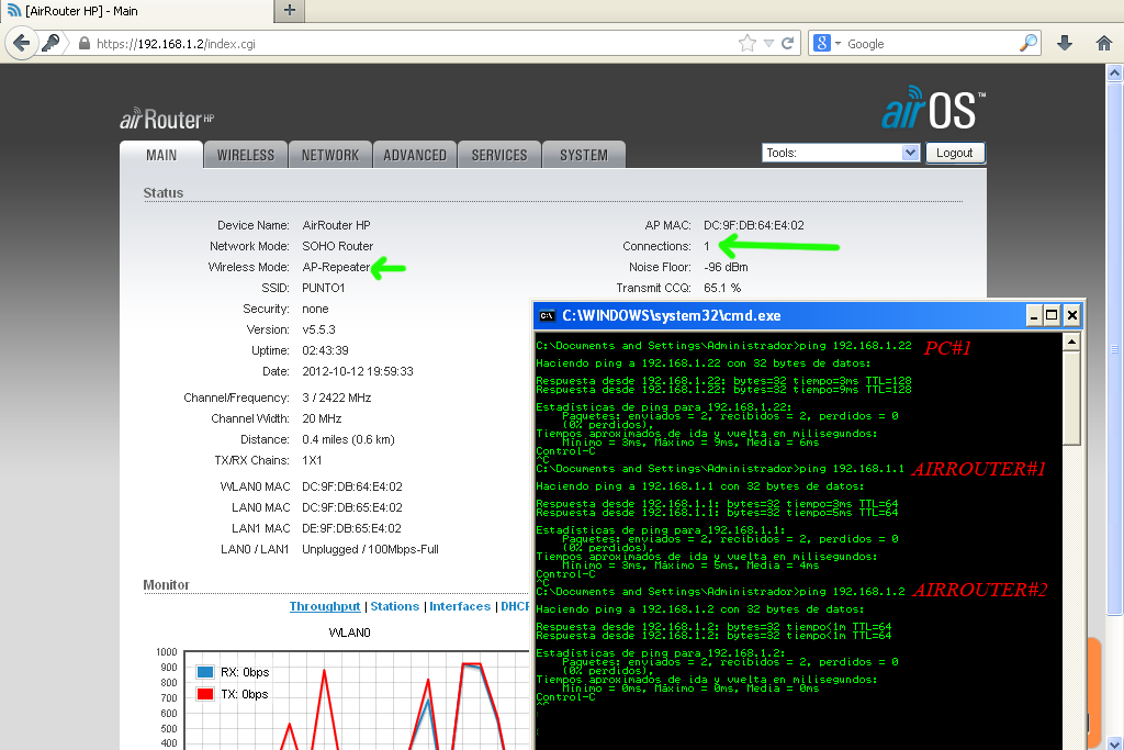 Acceso desde PC#2 a PC#1, Airrouter#1 y Airrouter#2