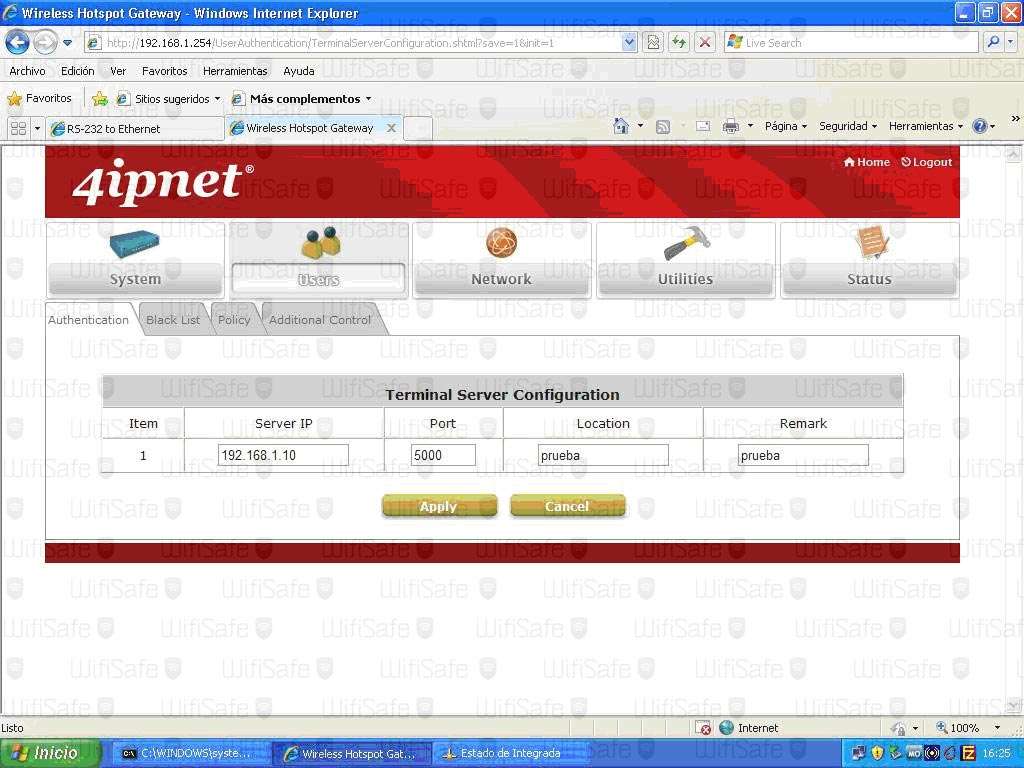 Configuración Terminal Server hsg 200