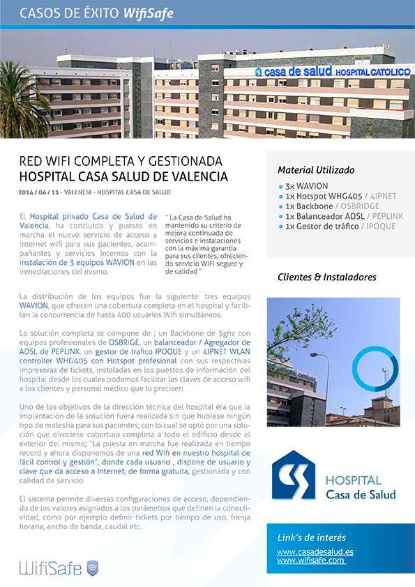 Red WIFI en Hospital Casa Salud de Valencia