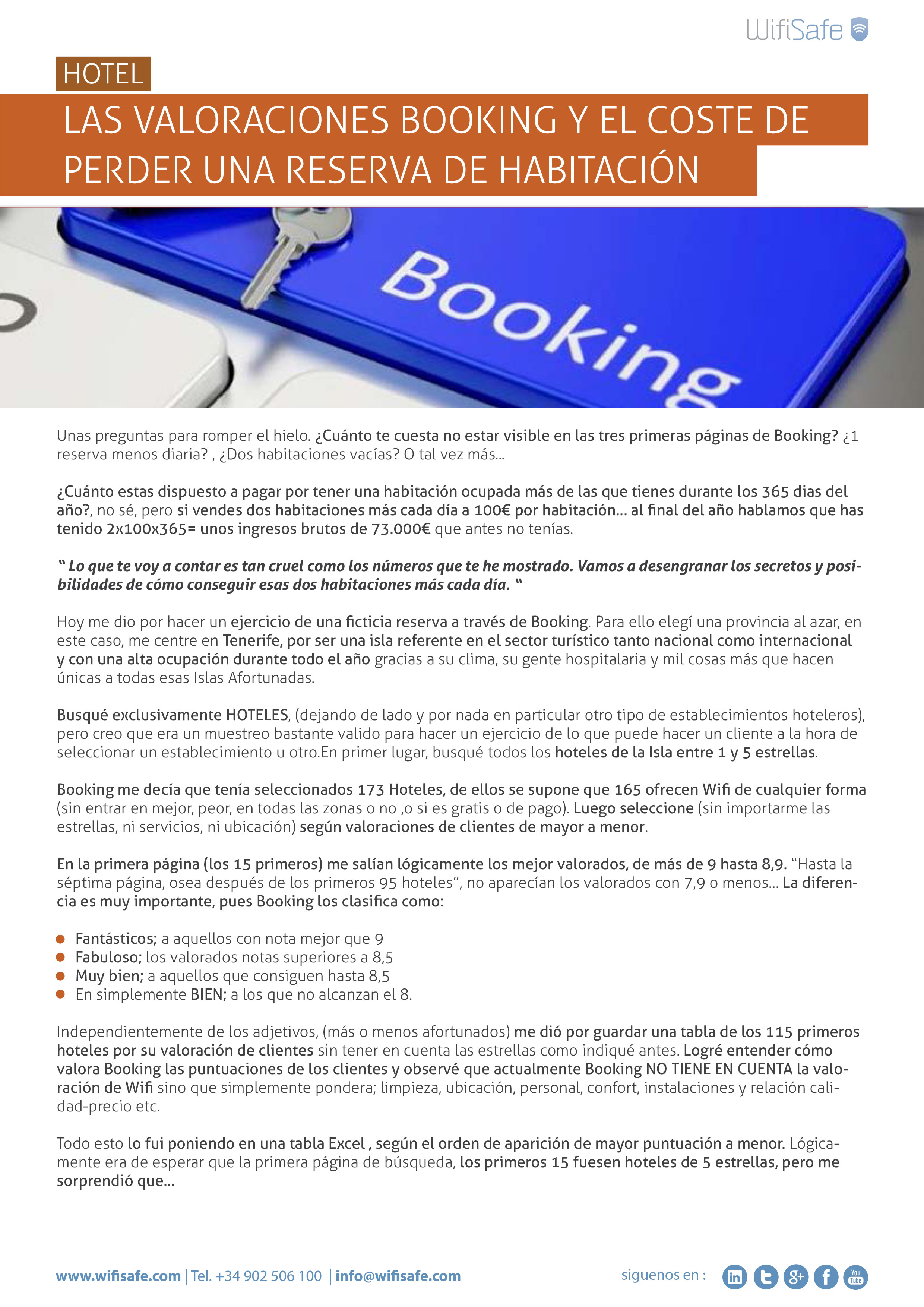 Las valoraciones Booking y el coste de perder una reserva de habitación