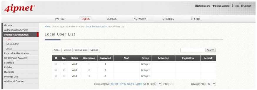 Crear cuentas locales en la base de datos local