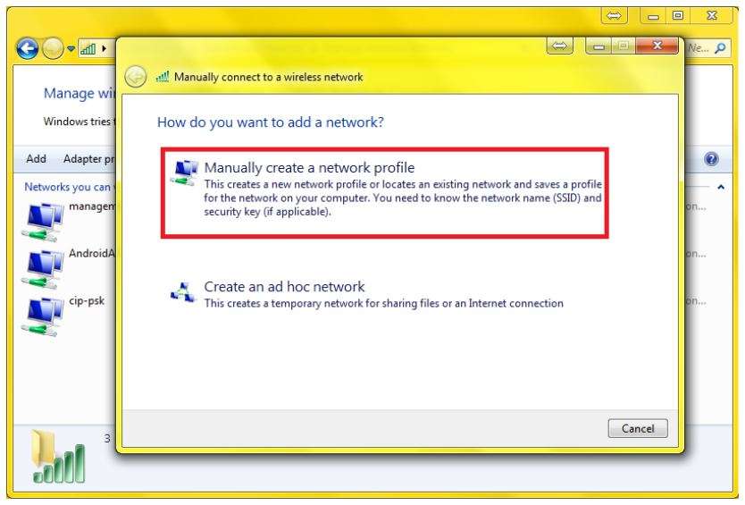 Crear manualmente un perfil de red