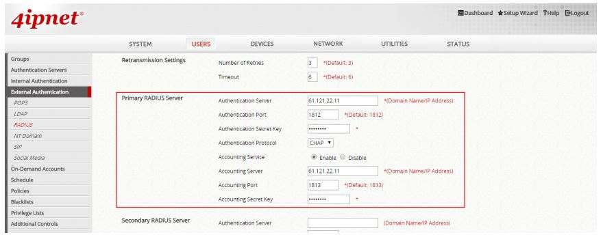 servidor RADIUS primario