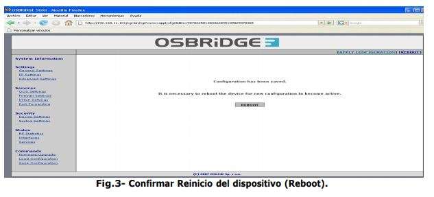 Confirmar Reinicio del dispositivo (Reboot)