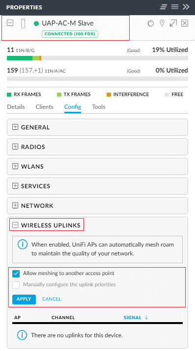 Activamos la opción “allow meshing to another access point”