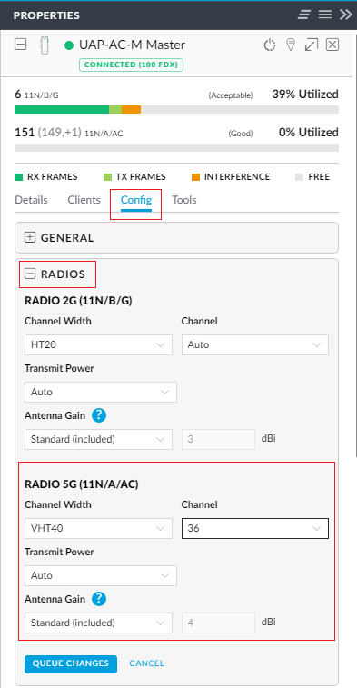Aparecerá la ficha de configuración de cada uno de los dispositivos.