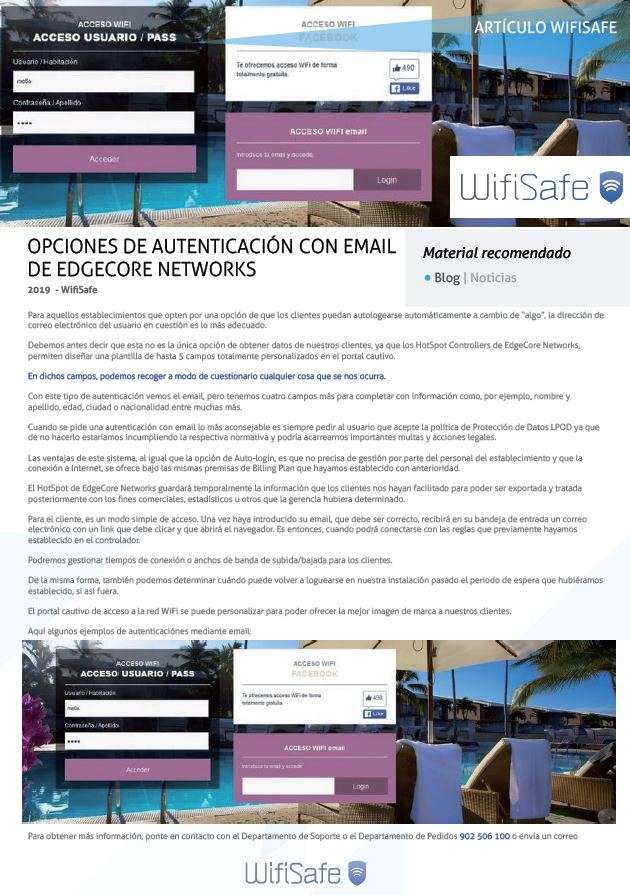 Opciones de autenticación con email de EdgeCore Networks