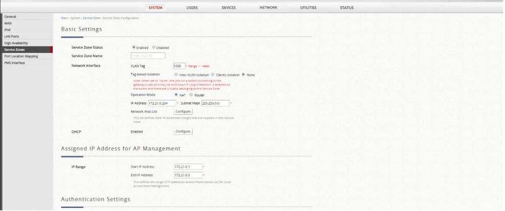 Zona de servicio en la que vamos a colgar el Portal Cautivo Customizado