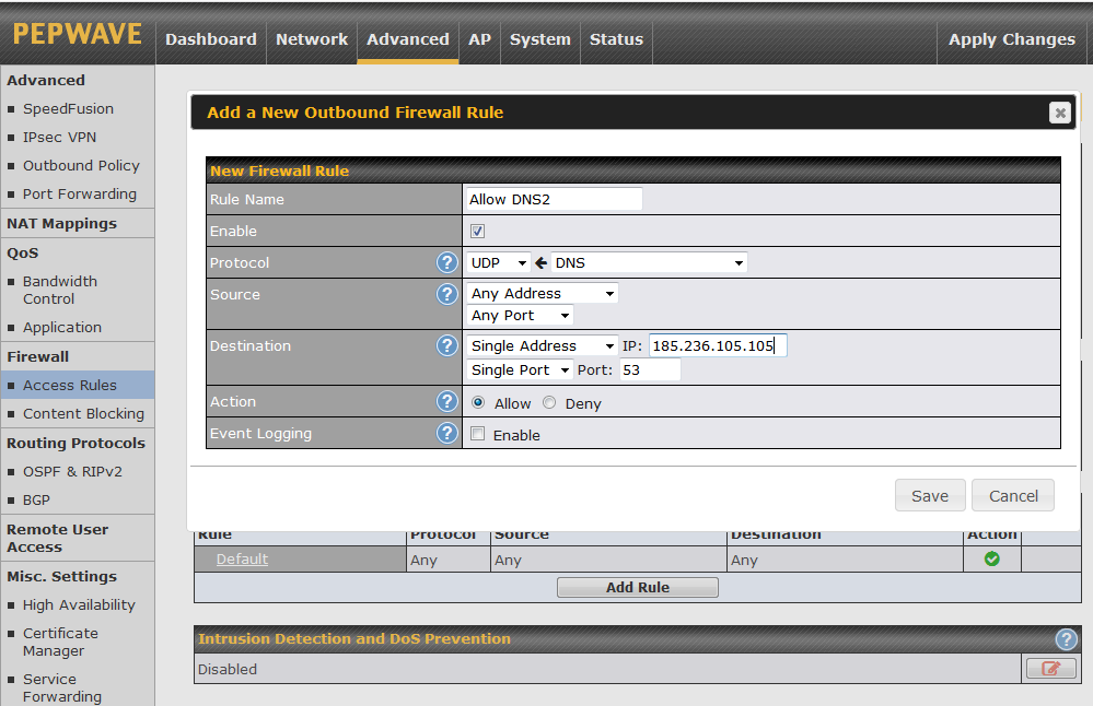 DNS de WifiCloud (185.236.105.105)