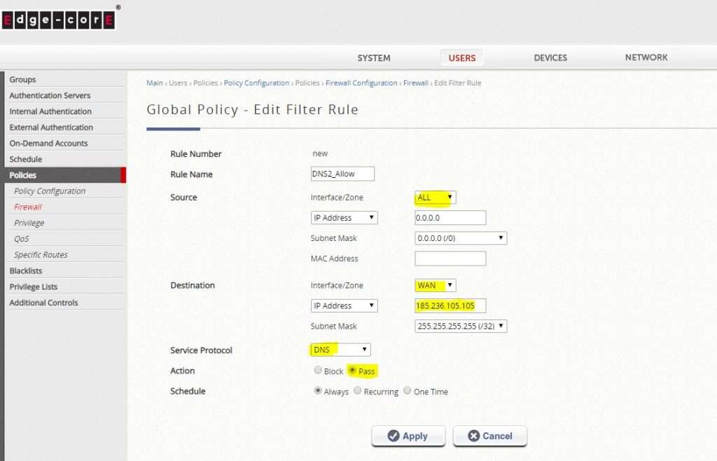 Quedando la regla de la siguiente manera WifiCLOUD