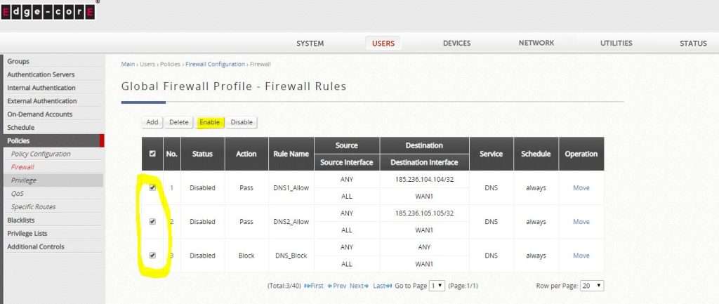 activar las reglas wificloud