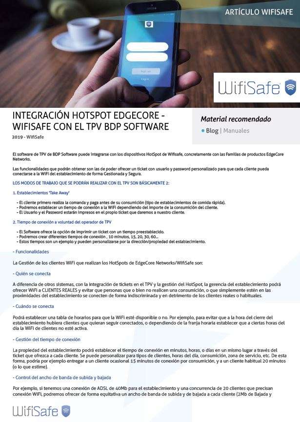 Integración HotSpot EdgeCore Networks - WifiSafe con el TPV BDP Software