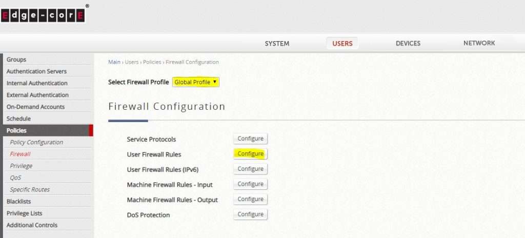 Accedemos a “Users→ Policies→ Firewall”
